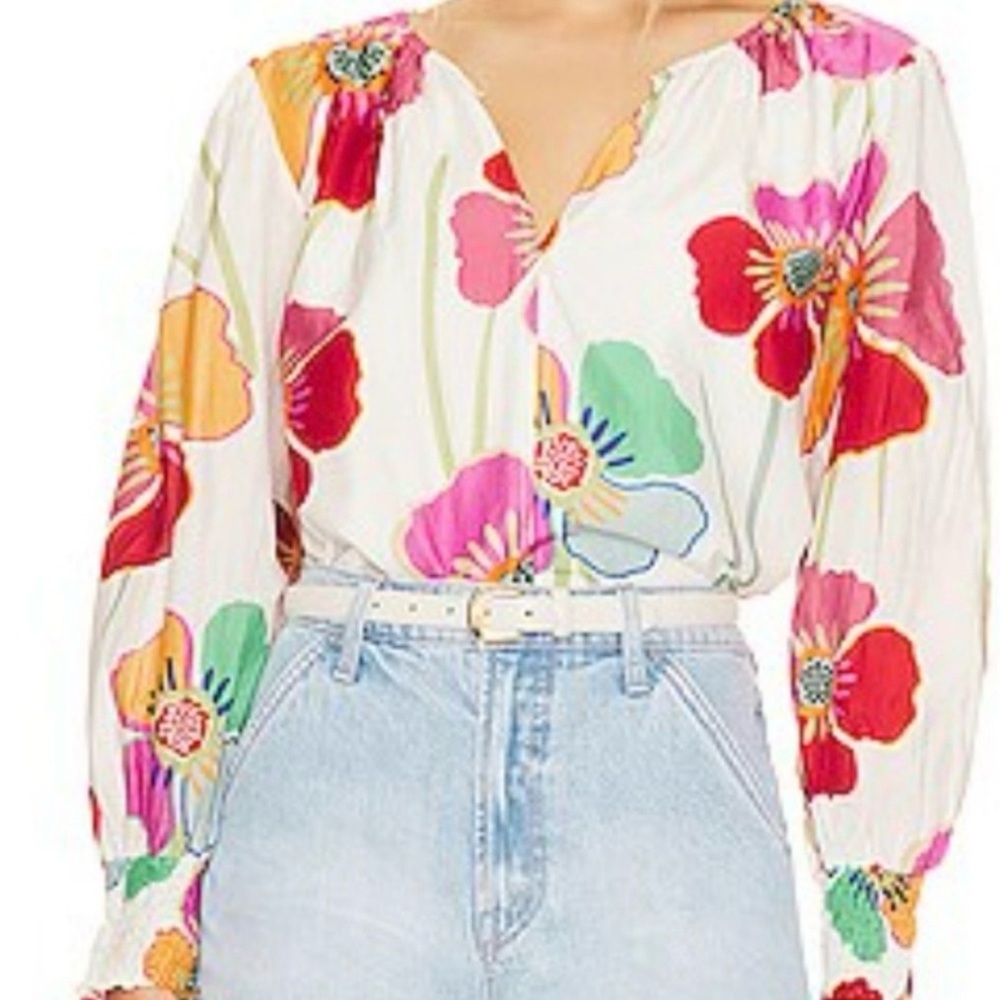 Velvet by Graham & Spencer Floral Peasant Blouse M silk/cotton blend - Picture 11 of 11